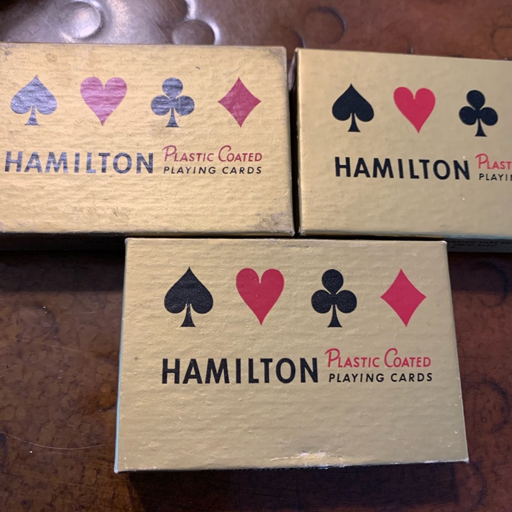 3 Decks Vintage Hamilton Playing Cards in boxes